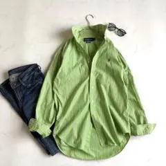 近年 超美品 ラルフローレン 現行QRコード付 グリーンシャツ M〜Ｌ 涼しい 近年 超美品 ラルフローレン 現行QRコード付 グリーンシャツ M〜L