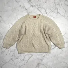 【肉厚ローゲージ】THYMSN 立体ケーブル編み アランニット 白 M相当