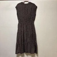 IEDIT ブラウンドット柄 ノースリーブワンピース サイズMP