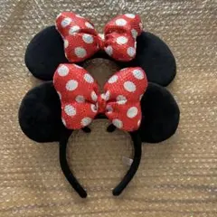 ディズニー　カチューシャ　ミニー　スパンコール　ドット　レッド　赤　2個