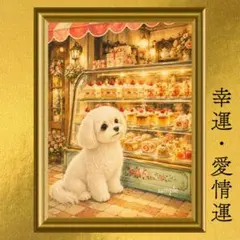 マルチーズ 幸福運・愛情運・豊かさ・ご褒美 開運アート 昭和レトロ 額縁なし