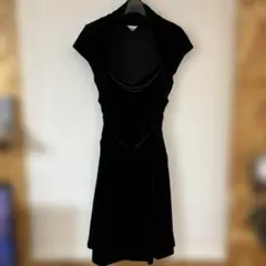 スコットクラブ 黒 ベルベット ドレープネック ワンピース