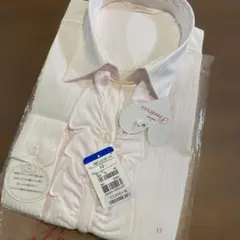 新品【洋服の青山】precious ストライプ フリル付きシャツ 13号　ピンクのサムネイル