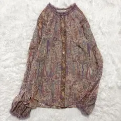 極美品✨ツモリチサト アーティストたちシフォン ブラウス 総柄 シルク フリンジ