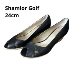 Golf オープントゥ ウェッジソール パンプス ブラック 24cm