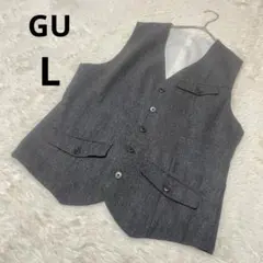 GU ジーユー ベスト メンズ 濃灰×黒 重ね着 グレー ブラック ボタン/L