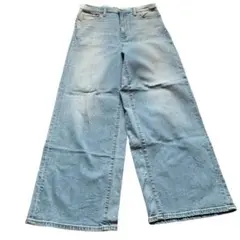 UNIQLOデニムワイドバンツ ブルー 未使用に近いA192