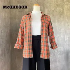 マックレガー チェックシャツ 9号 M オレンジ×グリーン ワンポイント刺繍