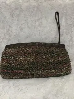 カラフル革編み地　クラッチバッグ