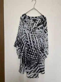 WORTHINGTON 半袖 チュニック 2X 幾何学模様 ブラウス 黒白