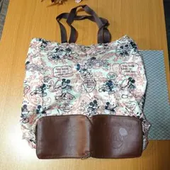 【Disney/ディズニー】フェイクレザーポーチ型収納エコバッグ、ミッキーマウス