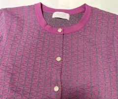 オペークドットクリップ幾何学模様 ピンク×グレーカーディガン