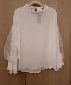 ホワイト シースルー バルーンスリーブ シャツ