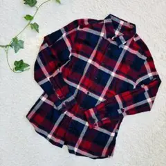 UNIQLO　フランネルチェックシャツ　レギュラー襟　L　レッド　ネイビー