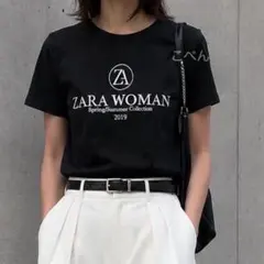 【着回し◎】シンプル ZARA ロゴTシャツ ブラック 綿100% Mサイズ相当のサムネイル