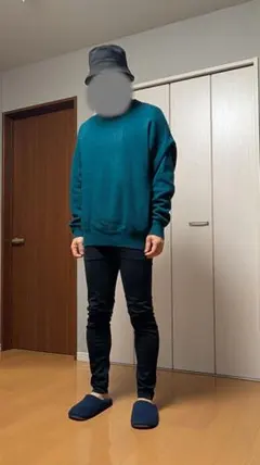 GU　クルーネック　スウェットライクニット　XLサイズ　グリーン