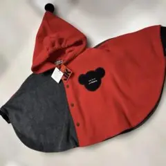 未使用フーセンウサギ/ヒロココシノ/フリースポンチョ 赤黒90cm