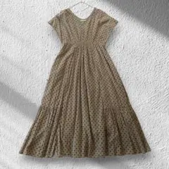 極美品✨ヌキテパ ドットプリントフレンチスリーブドレス ロング