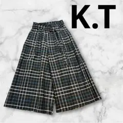 チェック柄　キュロット　ワイドパンツ　キヨコタカセK.T 麻