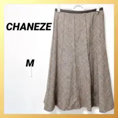 CHANEZE ロングフレアスカート ウール ブラウン 茶色 9号 M チェック