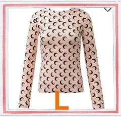 Lピンクベージュ海外大人気クレセントムーンプリントトップスTシャツ三日月長袖16