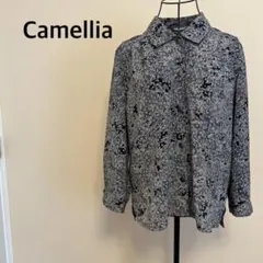 【Camellia】花柄長袖ブラウス/シャツ/襟付き/総柄/ブラック/黒