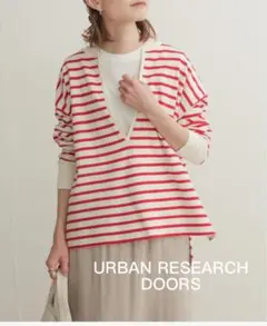 美品アーバンリサーチ ドアーズtシャツ片畦ボーダーVネックプルオーバー