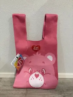 ケアベア　ニットトートバッグ　ミニバッグ　ラウンドワン限定　ピンク