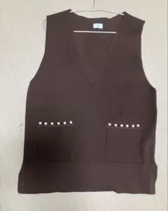 パール付き ニットベスト ブラウンのサムネイル