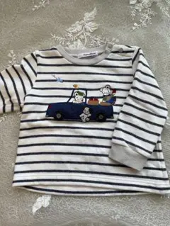 familiar クマ刺繍ストライプ長袖Tシャツ