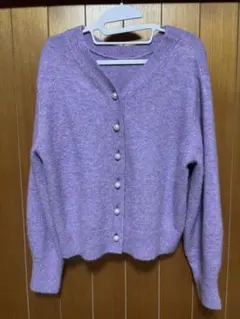 組曲Lラベンダー パールボタン ニットカーディガン サイズ5 大きいサイズ