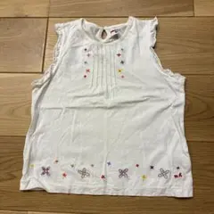 《ミキハウス 140 ノースリーブ 刺繍 白 トップス》