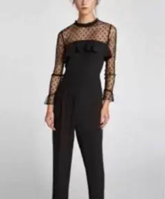 【ほぼ新品未使用】ZARA ブラック ドット柄オールインワン