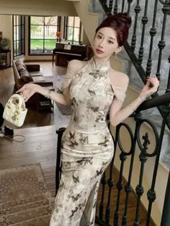 ロングドレス 花柄 シンプル 春夏女子会 パーティー用