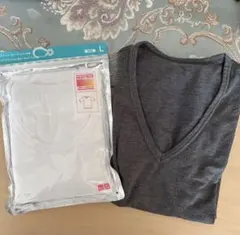 HEATTECH 半袖VネッククルーネックLサイズ ホワイト グレー2枚組