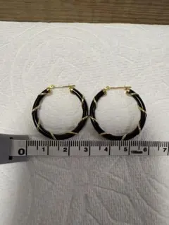 K18 フープ ピアス オニキス 黒