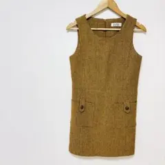 毛混ひざ丈ツイードワンピース　Mサイズ　キャラメルカラー茶色系　レトロ可愛い