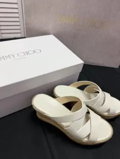 ジミーチュウ ホワイト クロスストラップ ウエッジソール サンダル 36