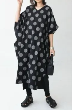 antiqua アンティカ　ドット柄 ドルマンワンピース ワンピース
