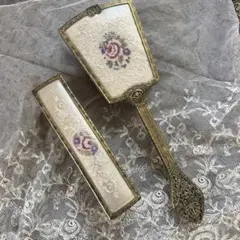 Antique 花柄刺繍ミラーブラシセット1930〜40s - メルカリ