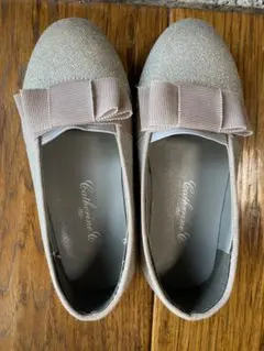 シルバー　リボンフォーマルシューズ