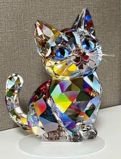 クリスタルプリントキャット　猫雑貨　スタンド型　サンキャッチャー　置物　キラキラ