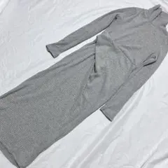 タートルネック リブニットワンピース グレー　S