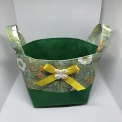 布バスケット(グリーン)いろいろな花柄