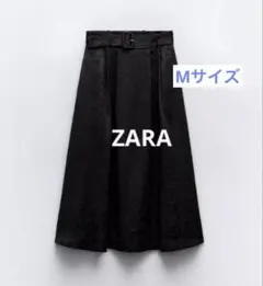 ZARA（新品）　ベルト付きミディスカート　ブラック