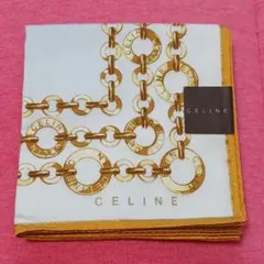 CELINE セリーヌ ハンカチ チェーン柄 ゴールド 水色 ヴィンテージのサムネイル