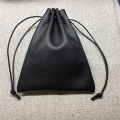 本革（牛革）ミニ巾着　ブラック　レザークラフト ハンドメイド