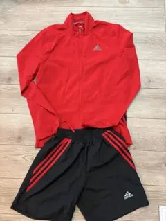 adidas ジャージ上下セット 赤黒 Sサイズ