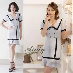 Andy アンディ セーラーカラー パイピング 裾フリル ミニキャバドレス