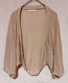 レディースベージュ ラメ入りカーディガン 五分袖[M]